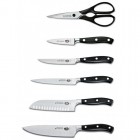 Набір кухонний Victorinox Forged Сhef's (5 ножів + ножиці) з підставкою, чорний 7.7243.6