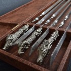 Шампури ручної роботи ручка латунь/мельхіор, в дерев'яному кейсі