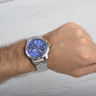 Годинник Skmei 9070, синій циферблат з металевим ремінцем, кварцовий, в металевому боксі.