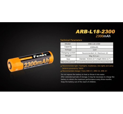 Аккумулятор 18650 Fenix ARB-L2-2300 (2300mAh)