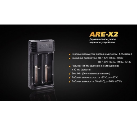 Зарядний пристрій Fenix ​​ARE-X2 (10440, 14500, 16340, 18650, 26650)