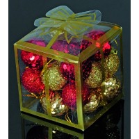 Набір кульок, 20 шт, 3 см, з блискітками, пластик, колір золотий, червоний