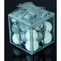 Набір кульок, 20 шт, 3 см, з блискітками, пластик, колір сріблястий, білий