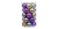 Набір пластикових кульок, 25 шт, 6 см, колір золотий, срібний, фіолетовий