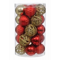 Набір пластикових кульок, 25 шт, 6 см, колір червоний, золотий