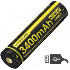 Акумулятор літієвий Li-Ion 18650 Nitecore NL1834R (3400mAh, USB), захищений