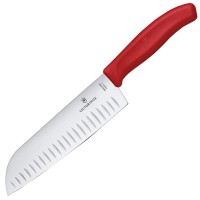 Ніж кухонний, побутовий Victorinox SwissClassic Santoku із серрейт. (лезо: 170мм), червоний 6.8521.17G